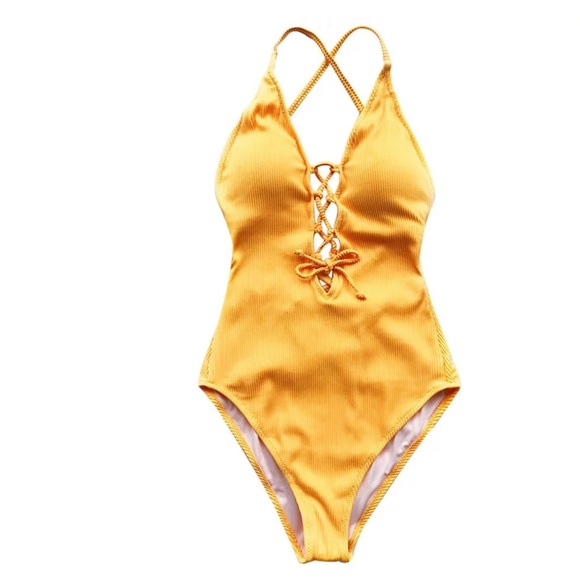 NEW Cupshe Orange V Neck One Piece Swimsuit Lace Up Monokini - Picture 3 of 6